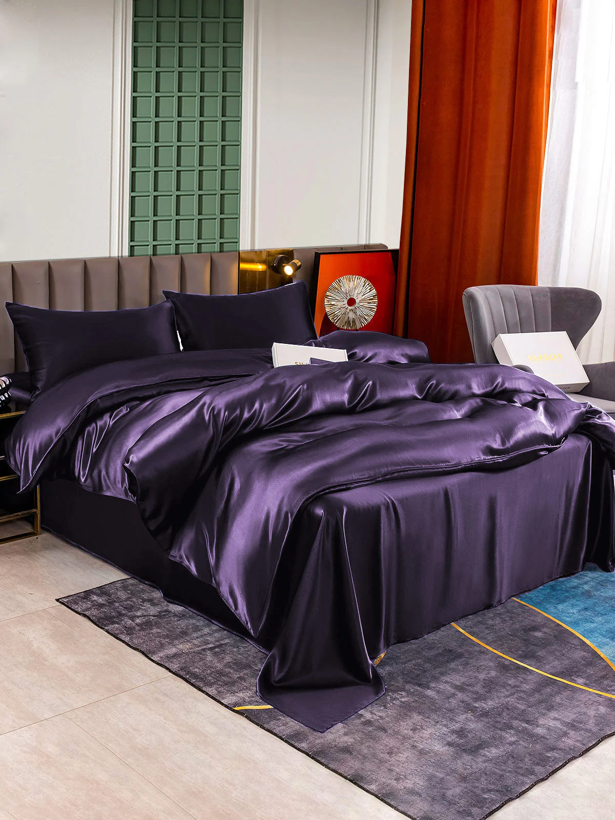 25Momme 4Pcs Silk Set Duvet Cover+Flat Sheet+2x Pillowcases - Image 24