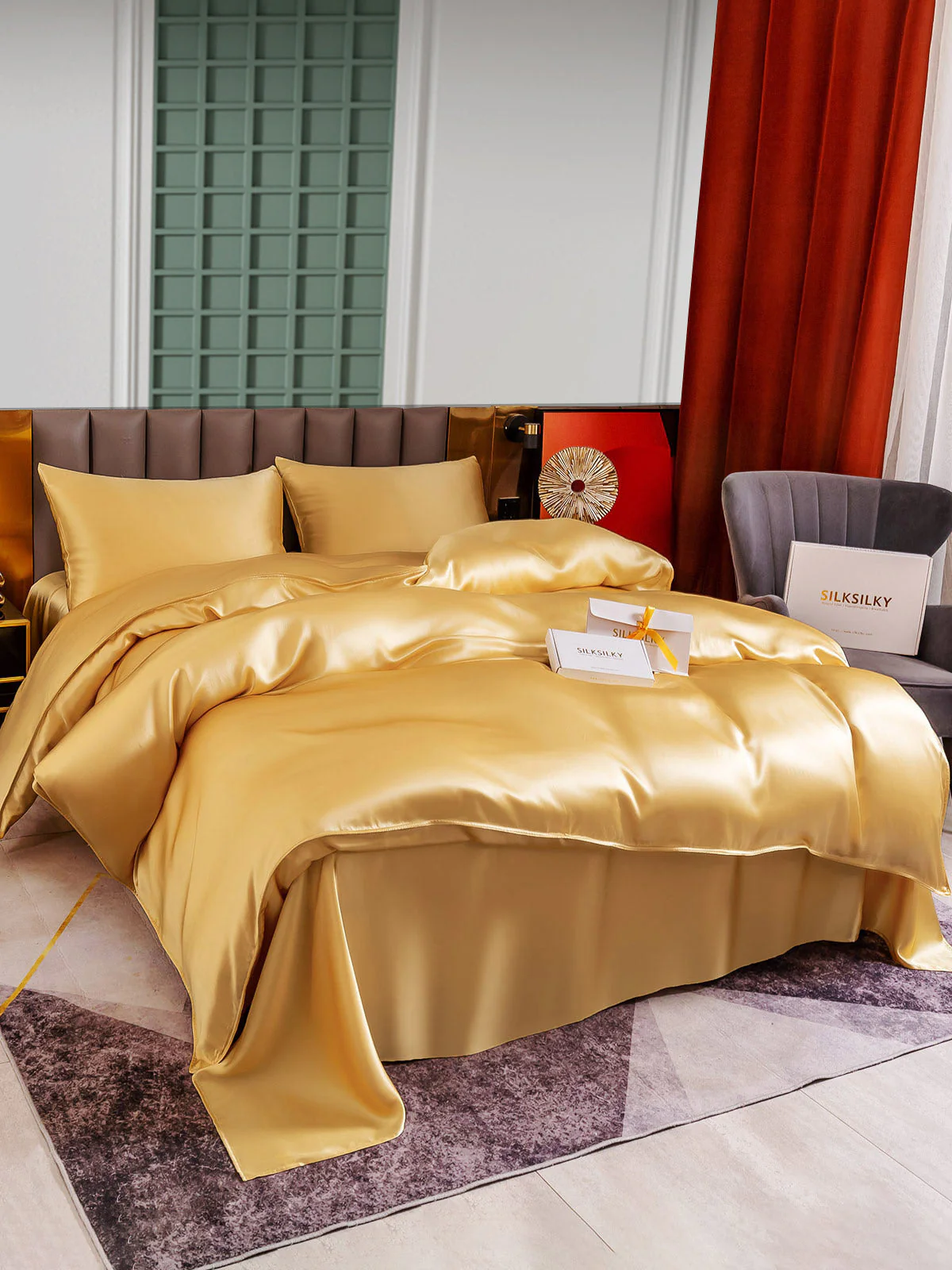 25Momme 4Pcs Silk Set Duvet Cover+Flat Sheet+2x Pillowcases - Image 29
