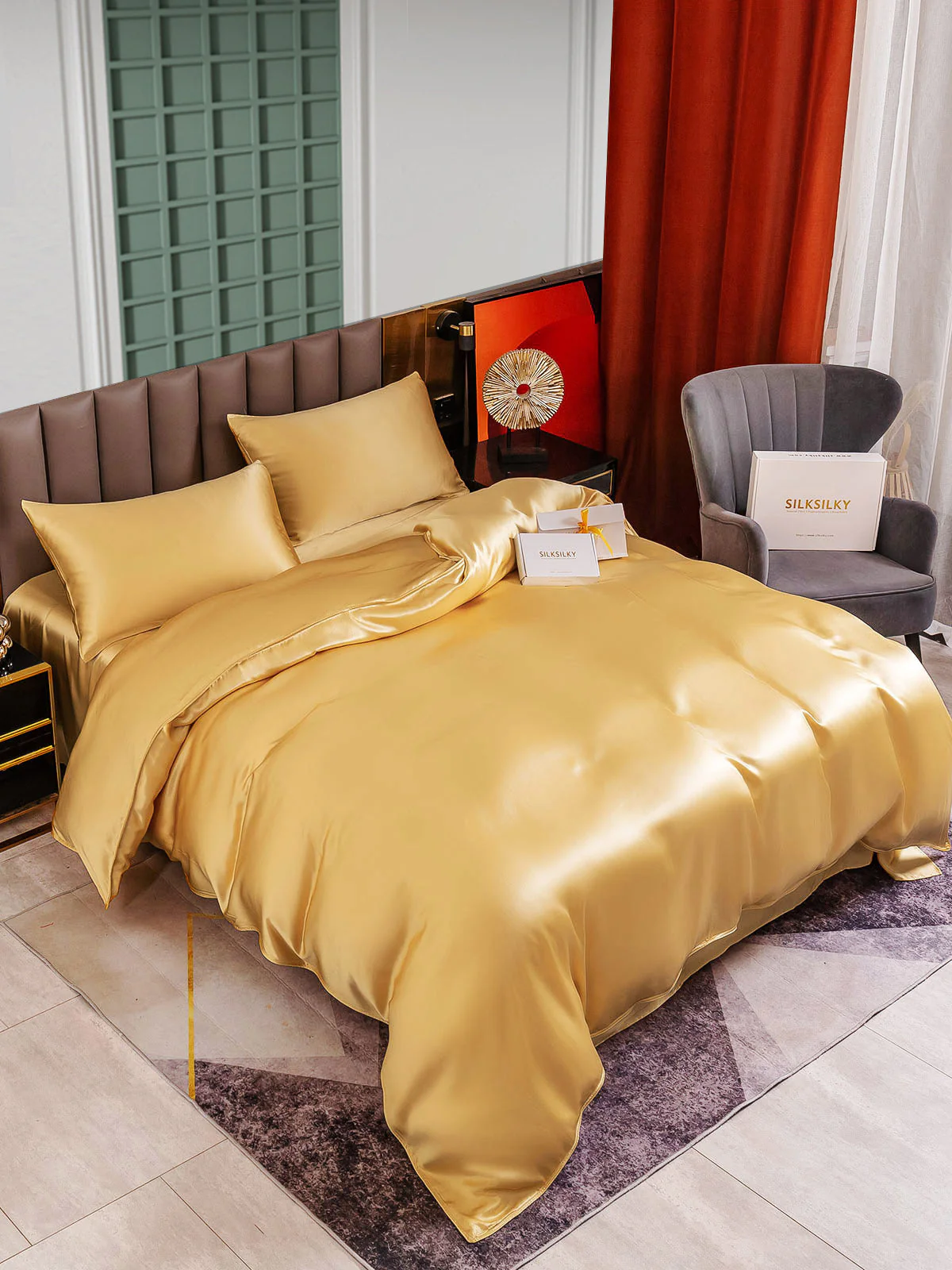 25Momme 4Pcs Silk Set Duvet Cover+Flat Sheet+2x Pillowcases - Image 32