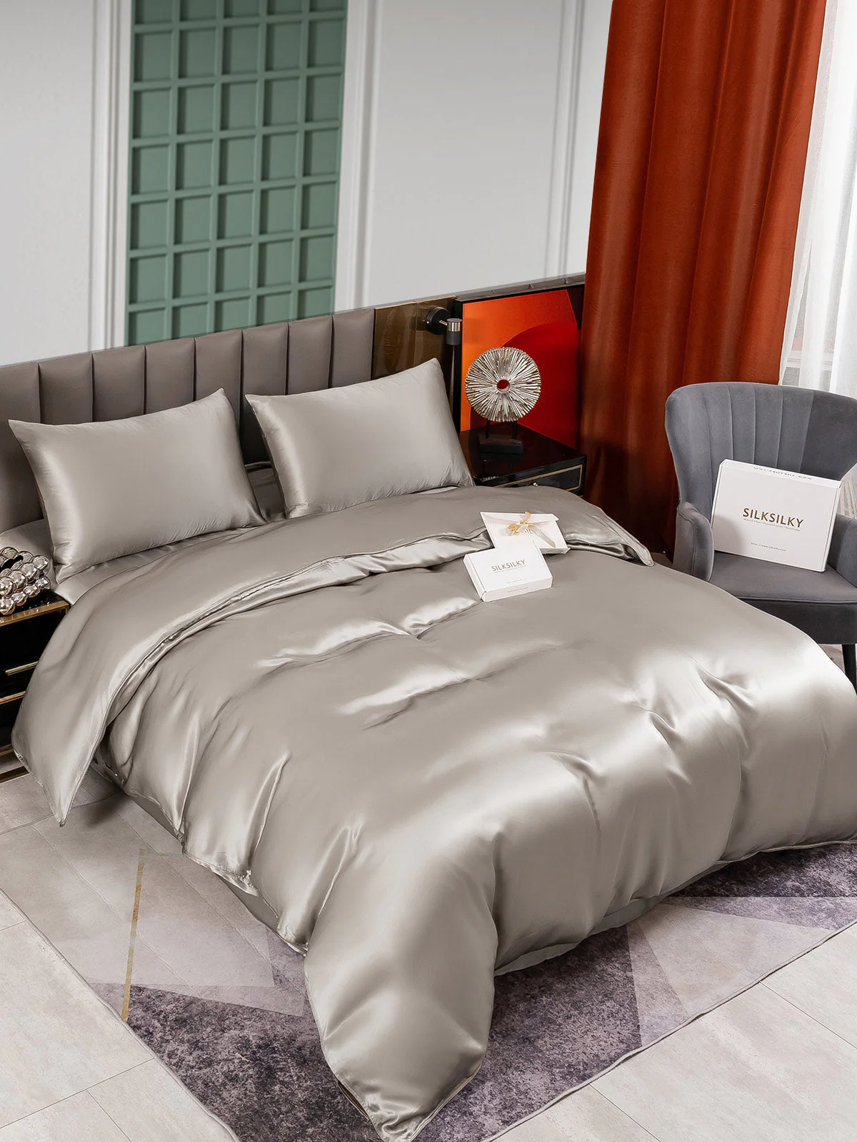 25Momme 4Pcs Silk Set Duvet Cover+Flat Sheet+2x Pillowcases - Image 35