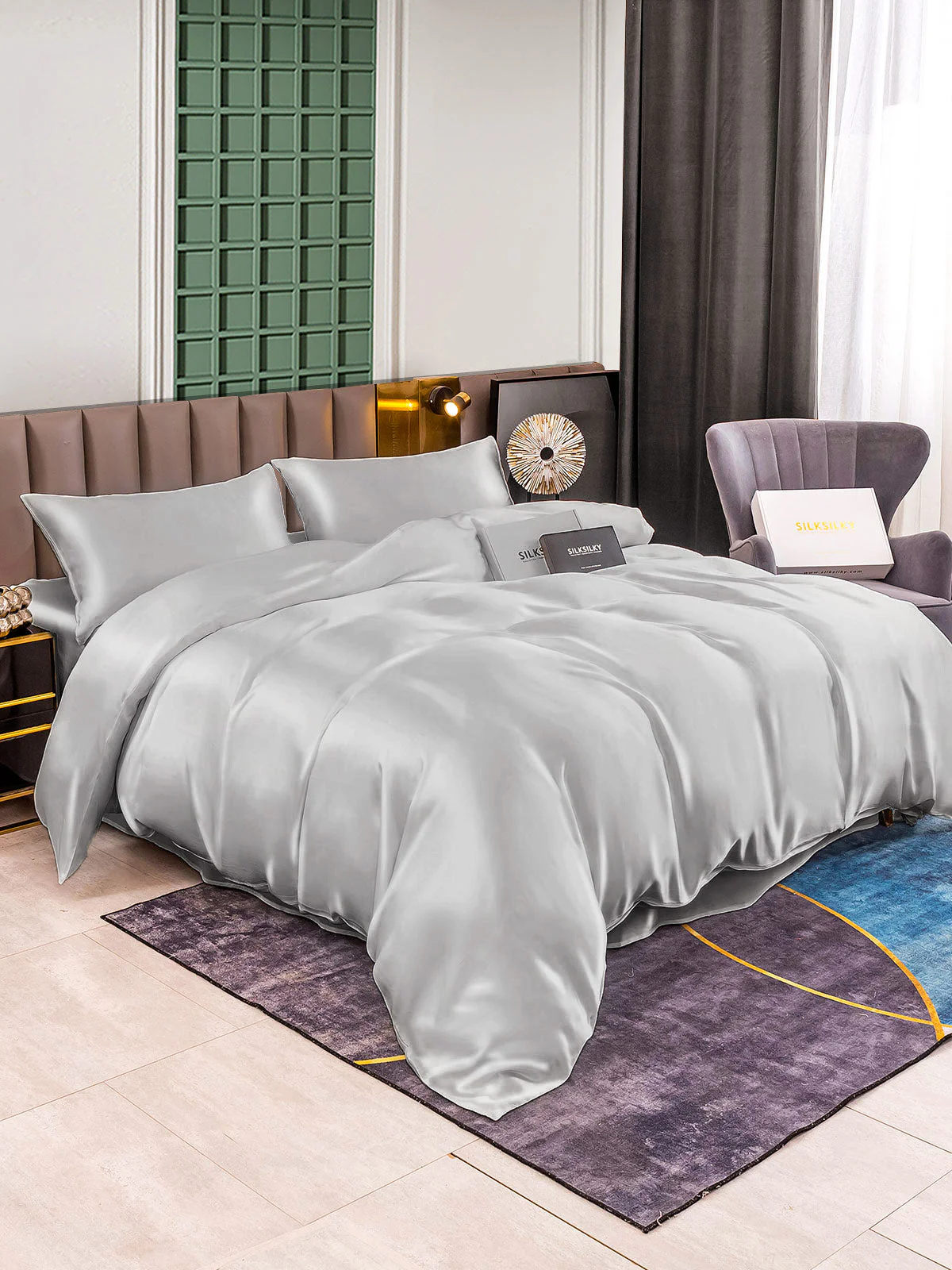 25Momme 4Pcs Silk Set Duvet Cover+Flat Sheet+2x Pillowcases - Image 44