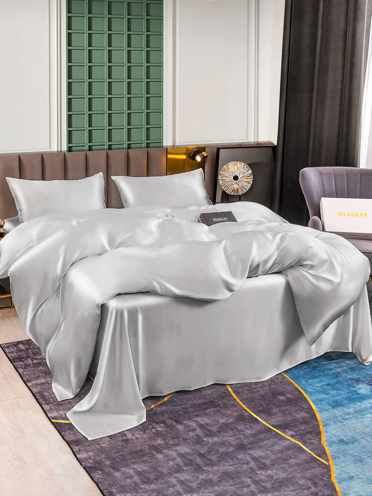 25Momme 4Pcs Silk Set Duvet Cover+Flat Sheet+2x Pillowcases - Image 46
