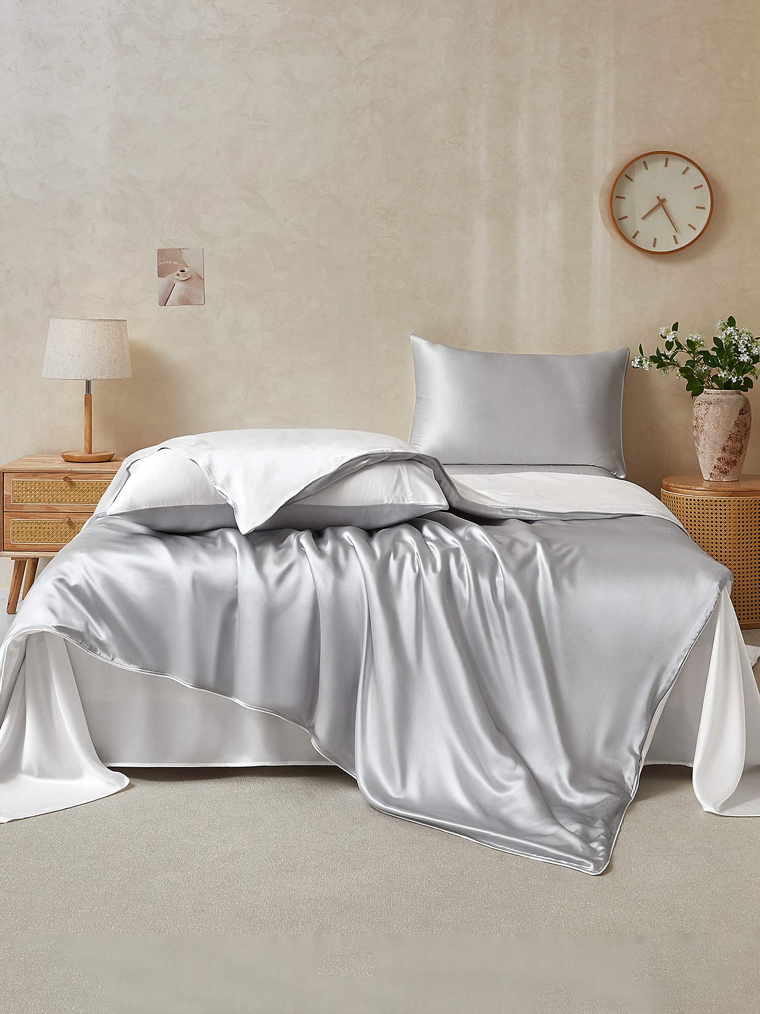 25Momme 4Pcs Silk Set Duvet Cover+Flat Sheet+2x Pillowcases - Image 59