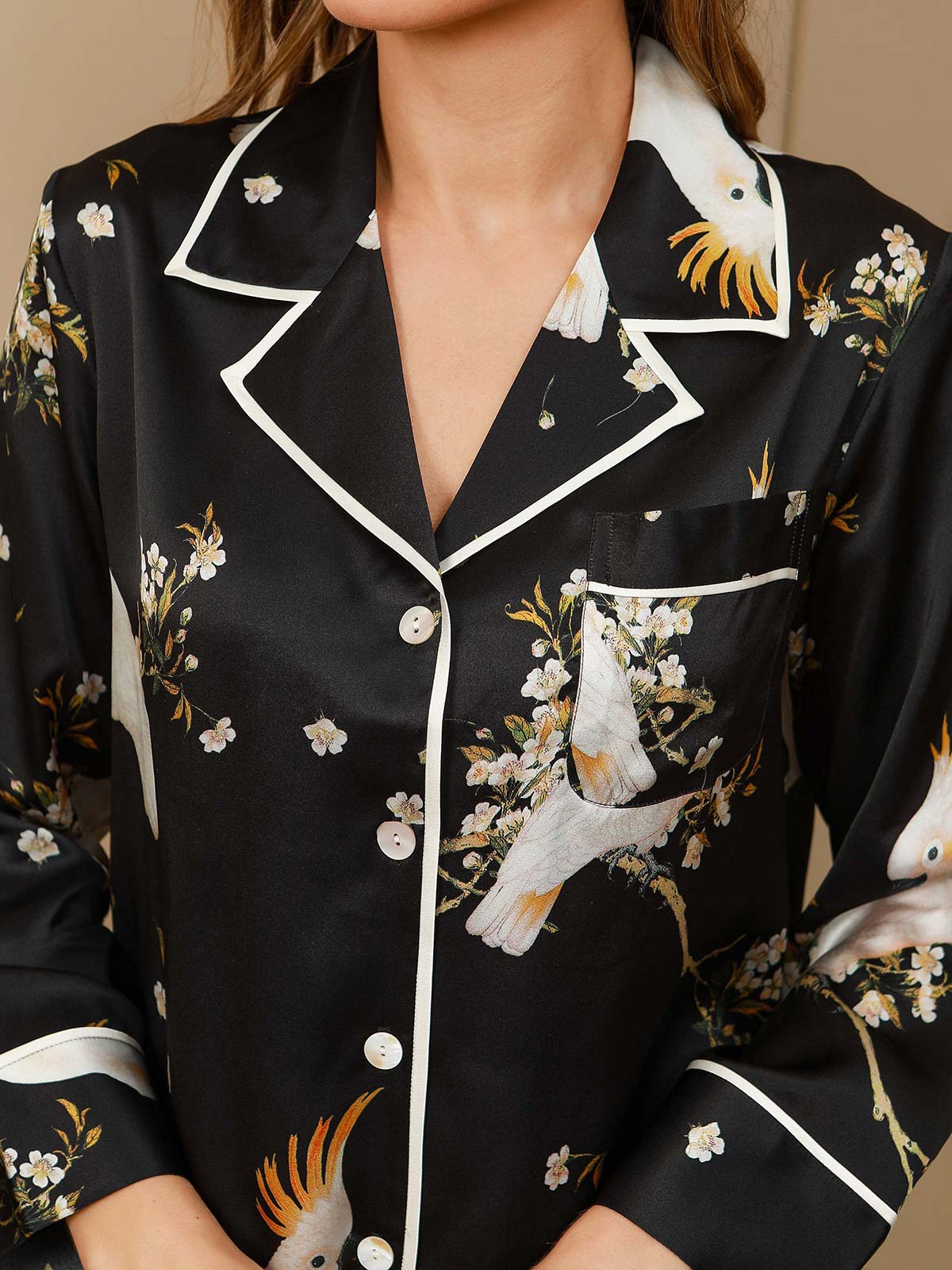 Women's Pure Silk Floral Print Long Sleeve Pyjamas Set With Pants - Image 14