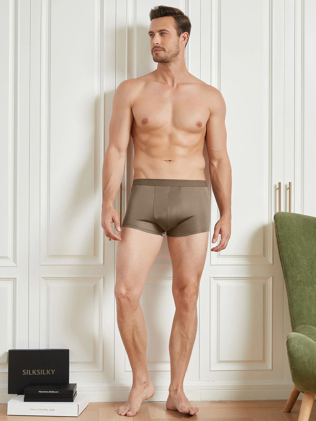 3Pcs Mens Pure Silk Boxer Briefs Underwear - Image 22