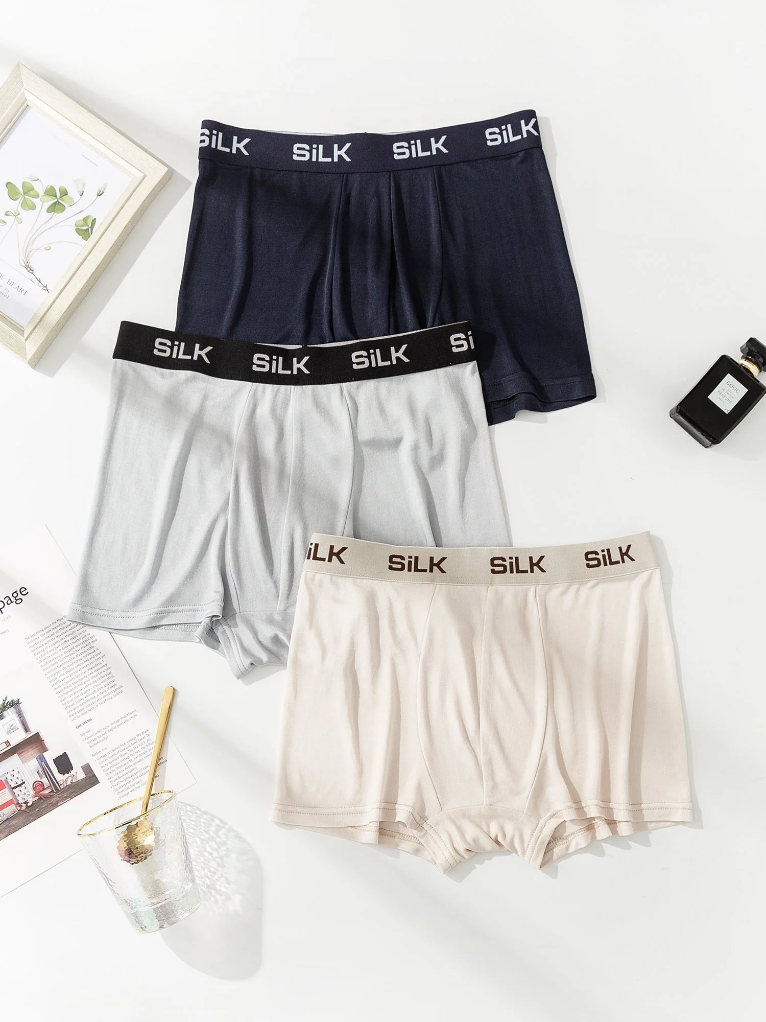 3Pcs Men‘s Ultra Soft Comfy Pure Silk Boxer Underwear - Image 19