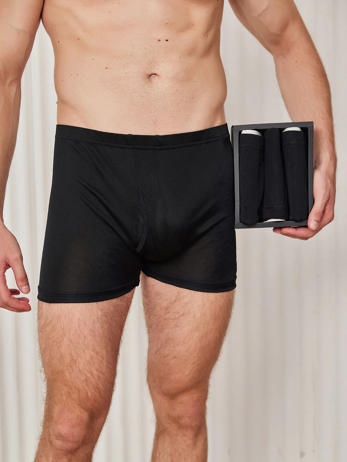 3Pcs Pure Silk Open Front Boxer Briefs for Men - Image 23