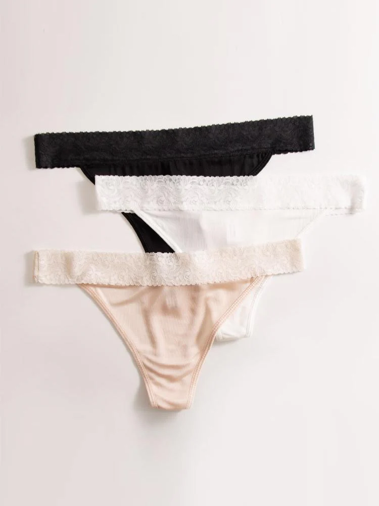 3Pcs Pure Silk Sexy Lace Flower Thong Panties (Bra NOT Included) - Image 4