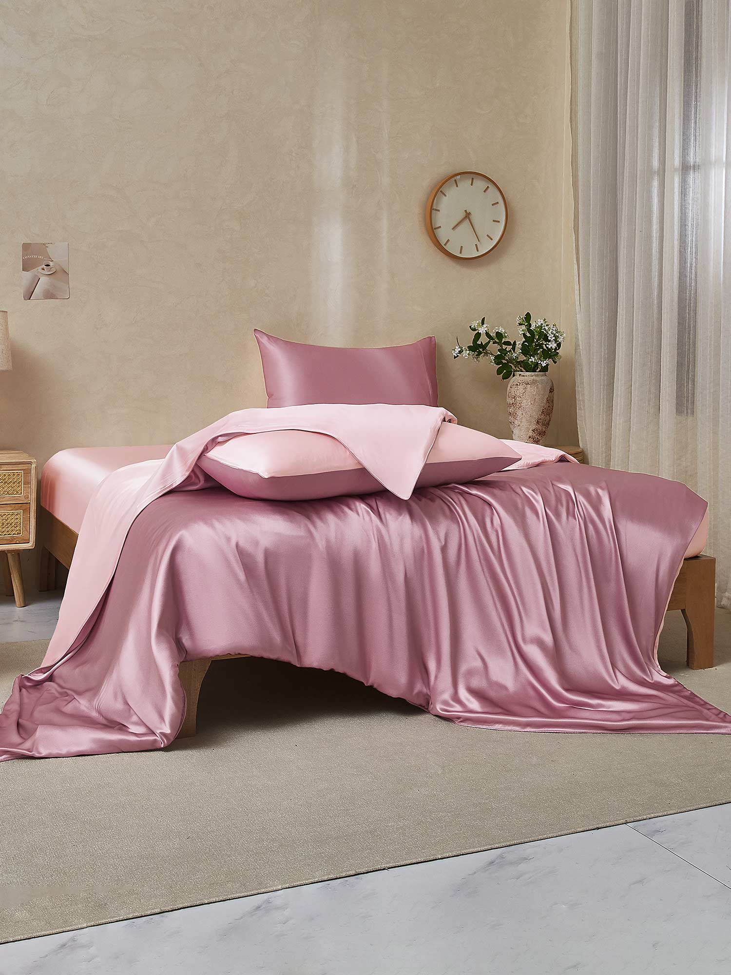 19Momme 4Pcs Silk Set Duvet Cover+Fitted Sheet+2x Pillowcases - Image 126