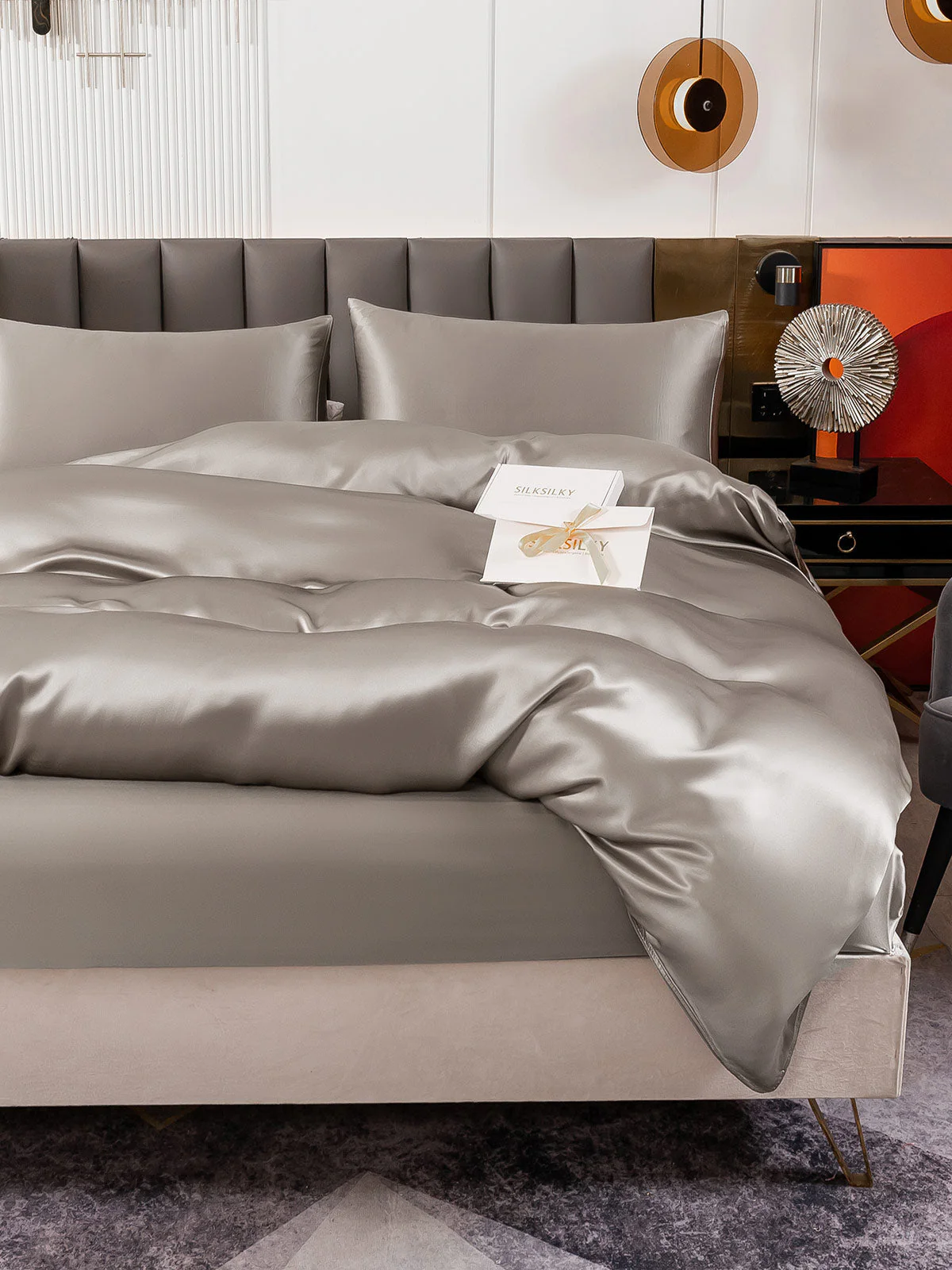19Momme 4Pcs Silk Set Duvet Cover+Fitted Sheet+2x Pillowcases - Image 45