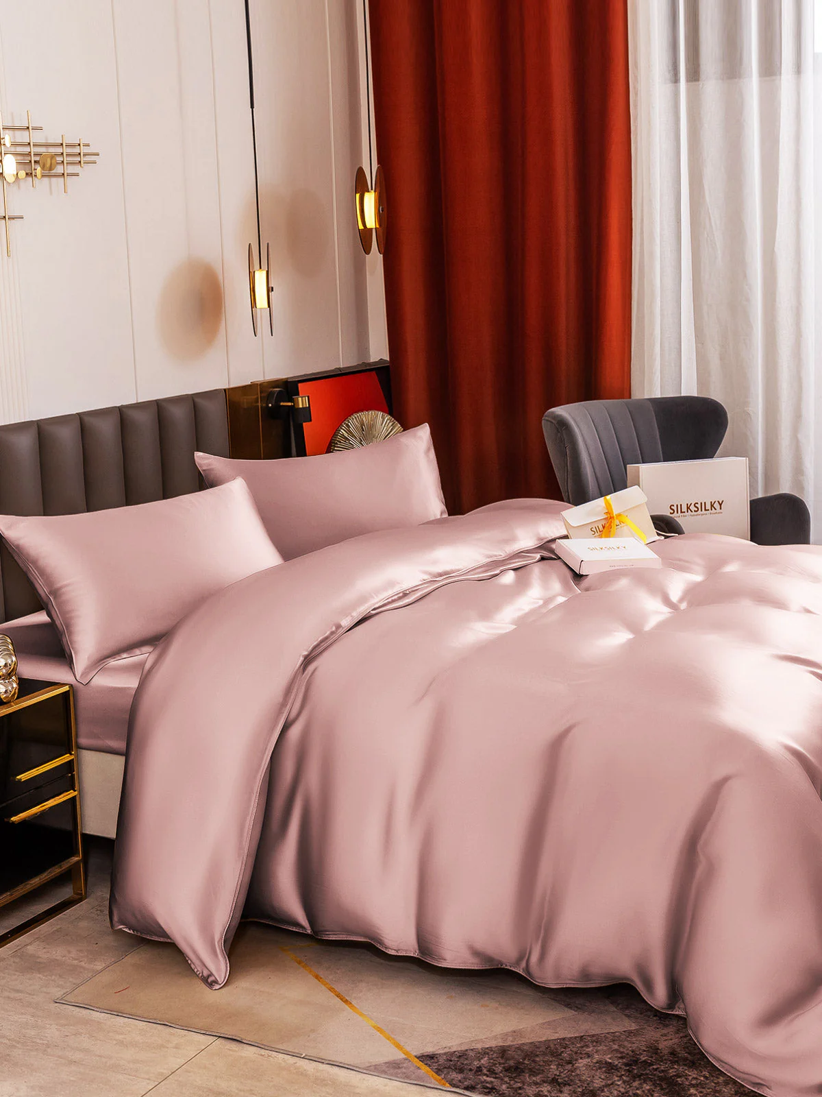 19Momme 4Pcs Silk Set Duvet Cover+Fitted Sheet+2x Pillowcases - Image 58