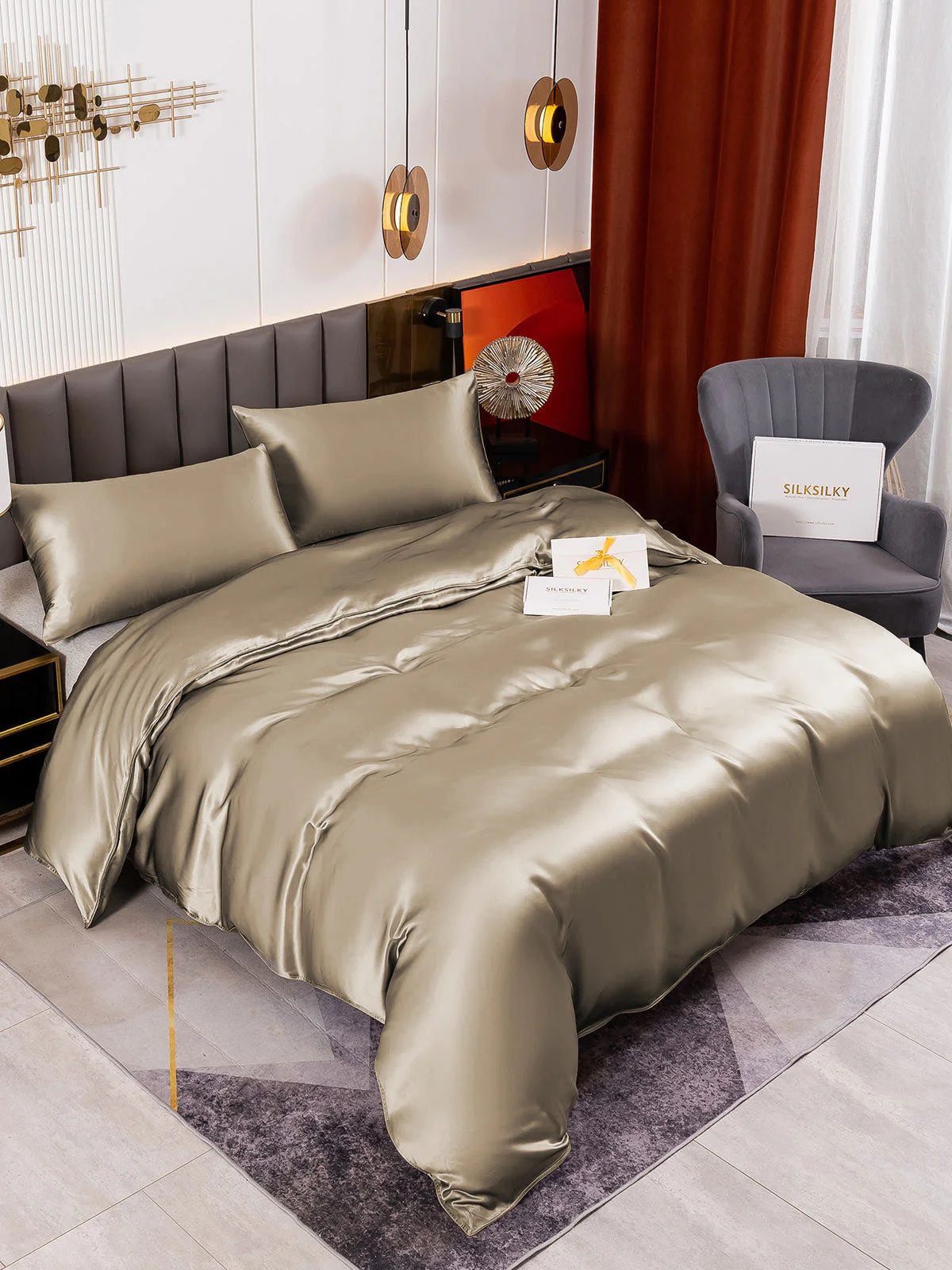 19Momme 4Pcs Silk Set Duvet Cover+Fitted Sheet+2x Pillowcases - Image 61