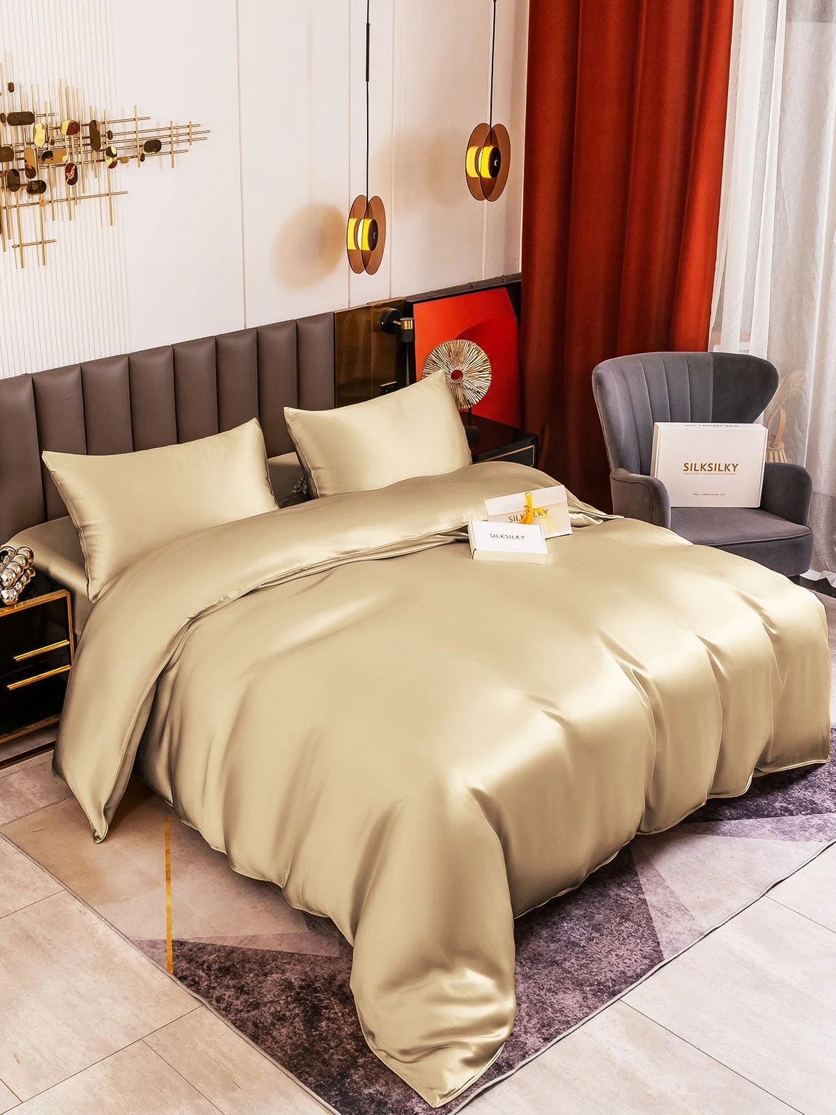 19Momme 4Pcs Silk Set Duvet Cover+Fitted Sheet+2x Pillowcases - Image 86