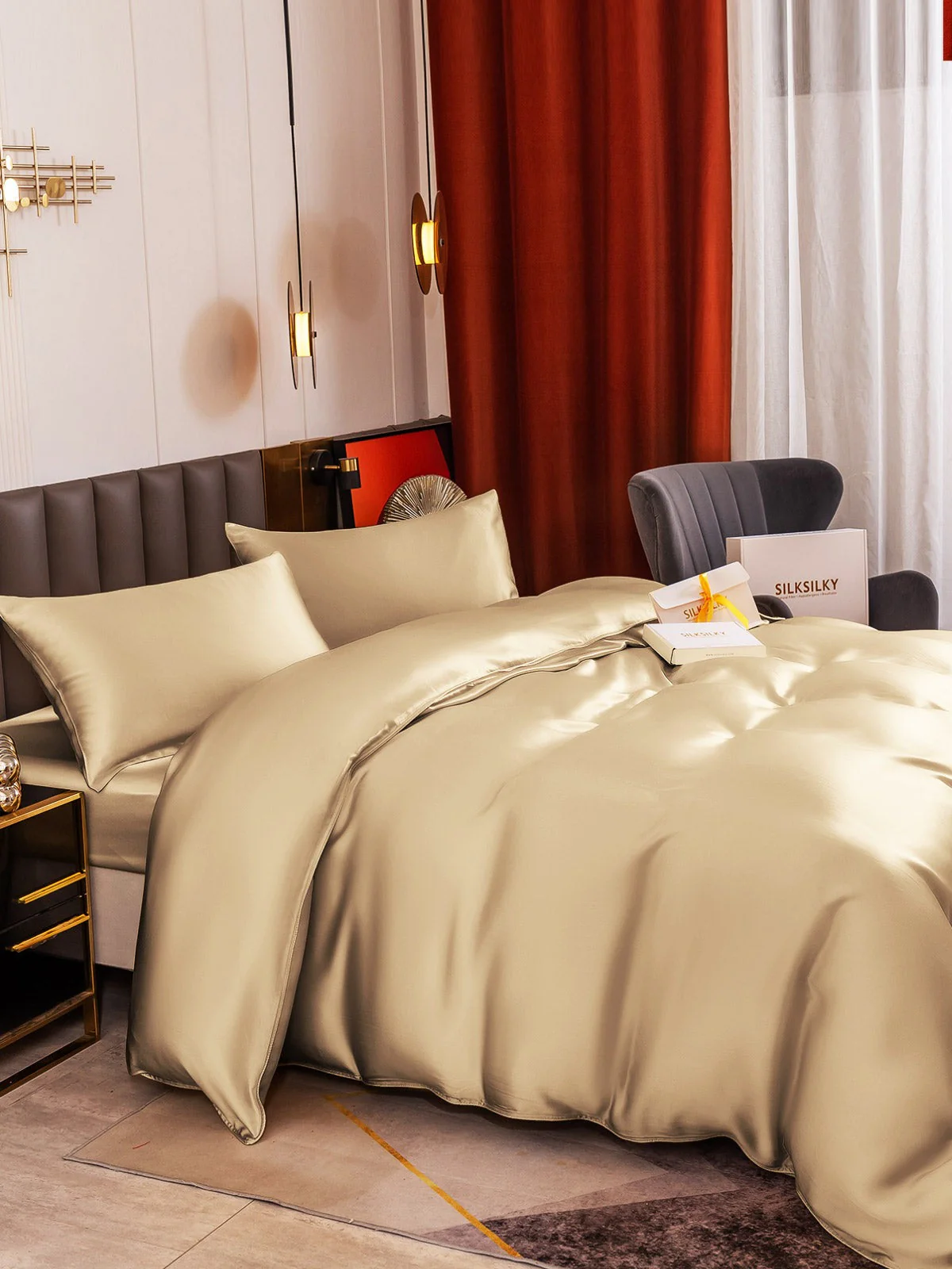 19Momme 4Pcs Silk Set Duvet Cover+Fitted Sheet+2x Pillowcases - Image 90