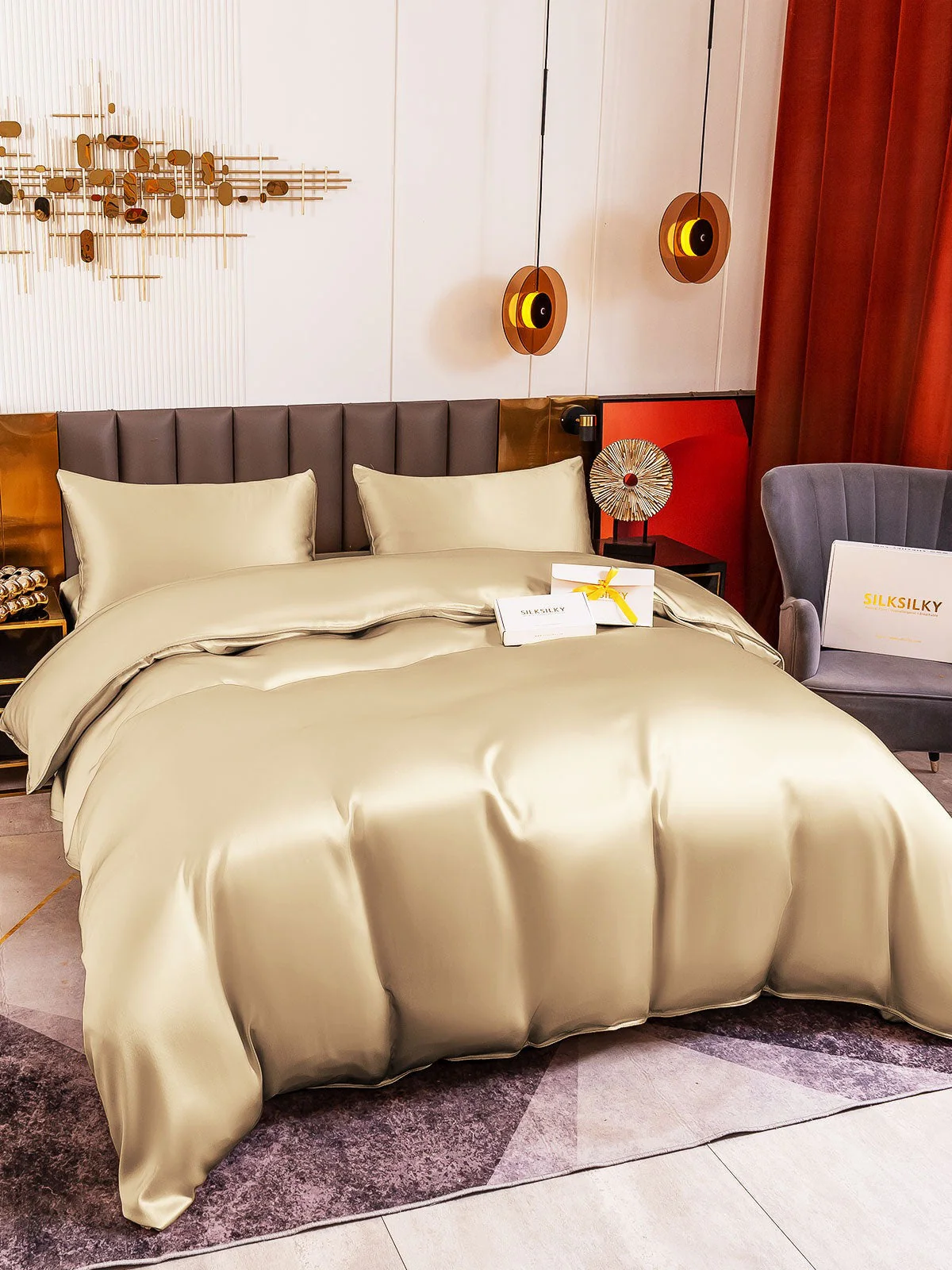 19Momme 4Pcs Silk Set Duvet Cover+Fitted Sheet+2x Pillowcases - Image 91