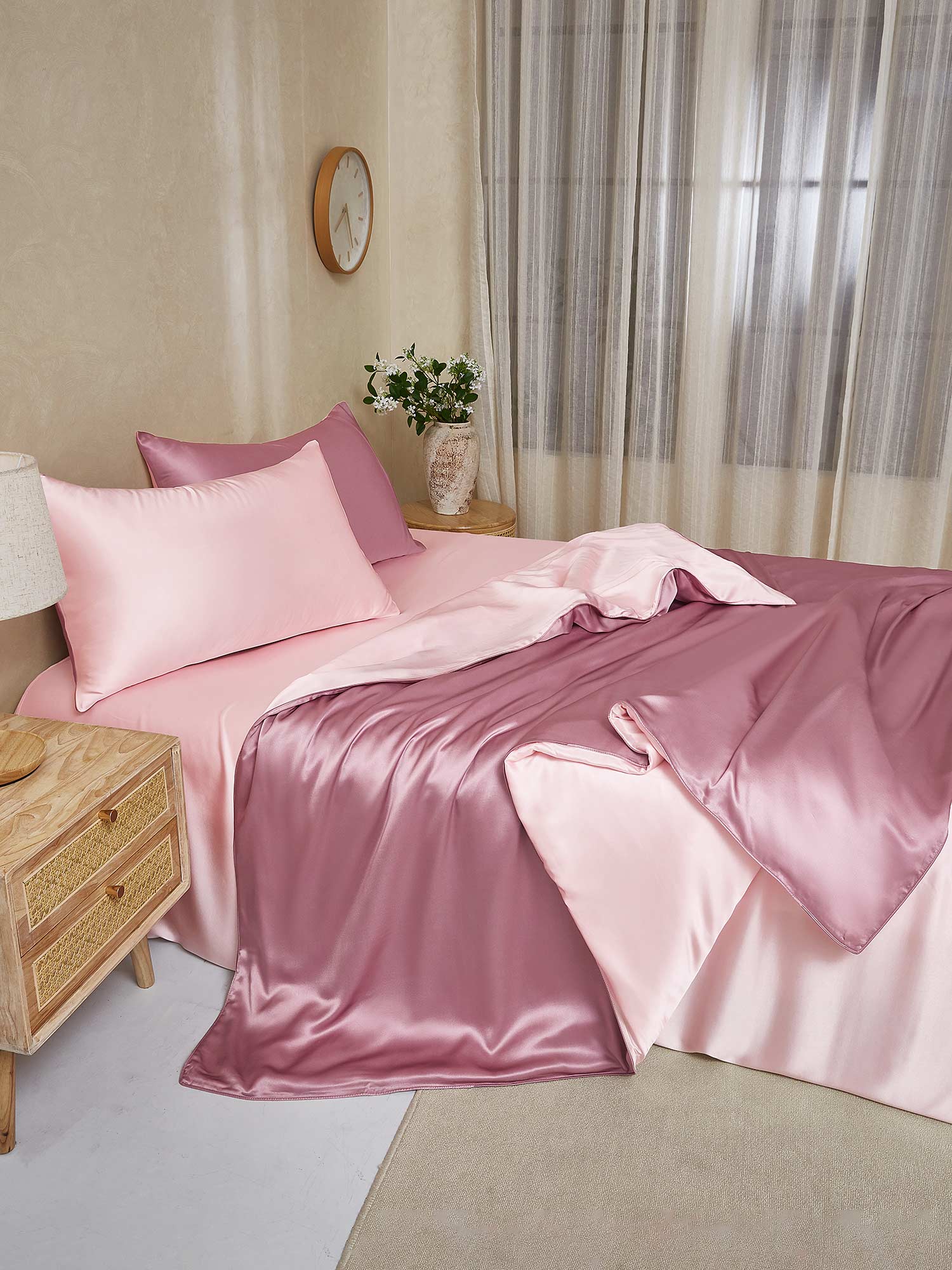 19Momme 4Pcs Silk Set Duvet Cover+Flat Sheet+2x Pillowcases - Image 108