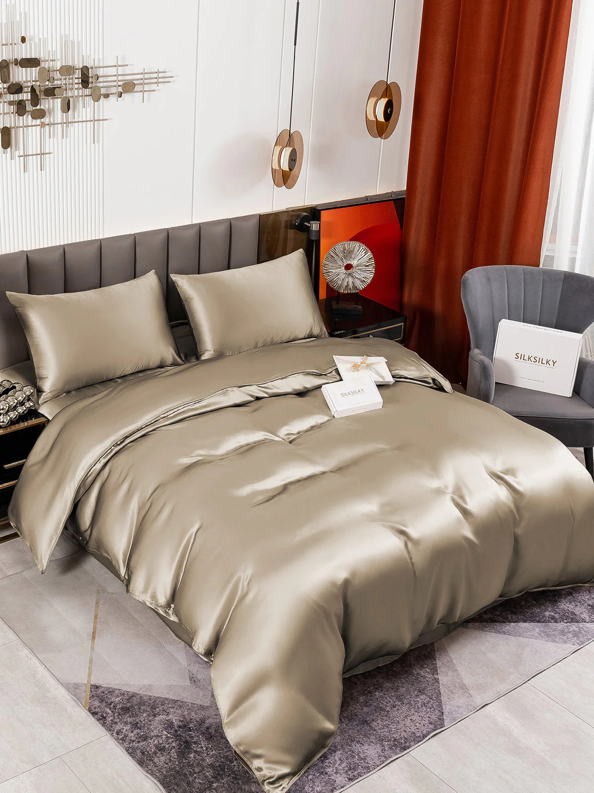 19Momme 4Pcs Silk Set Duvet Cover+Flat Sheet+2x Pillowcases - Image 49