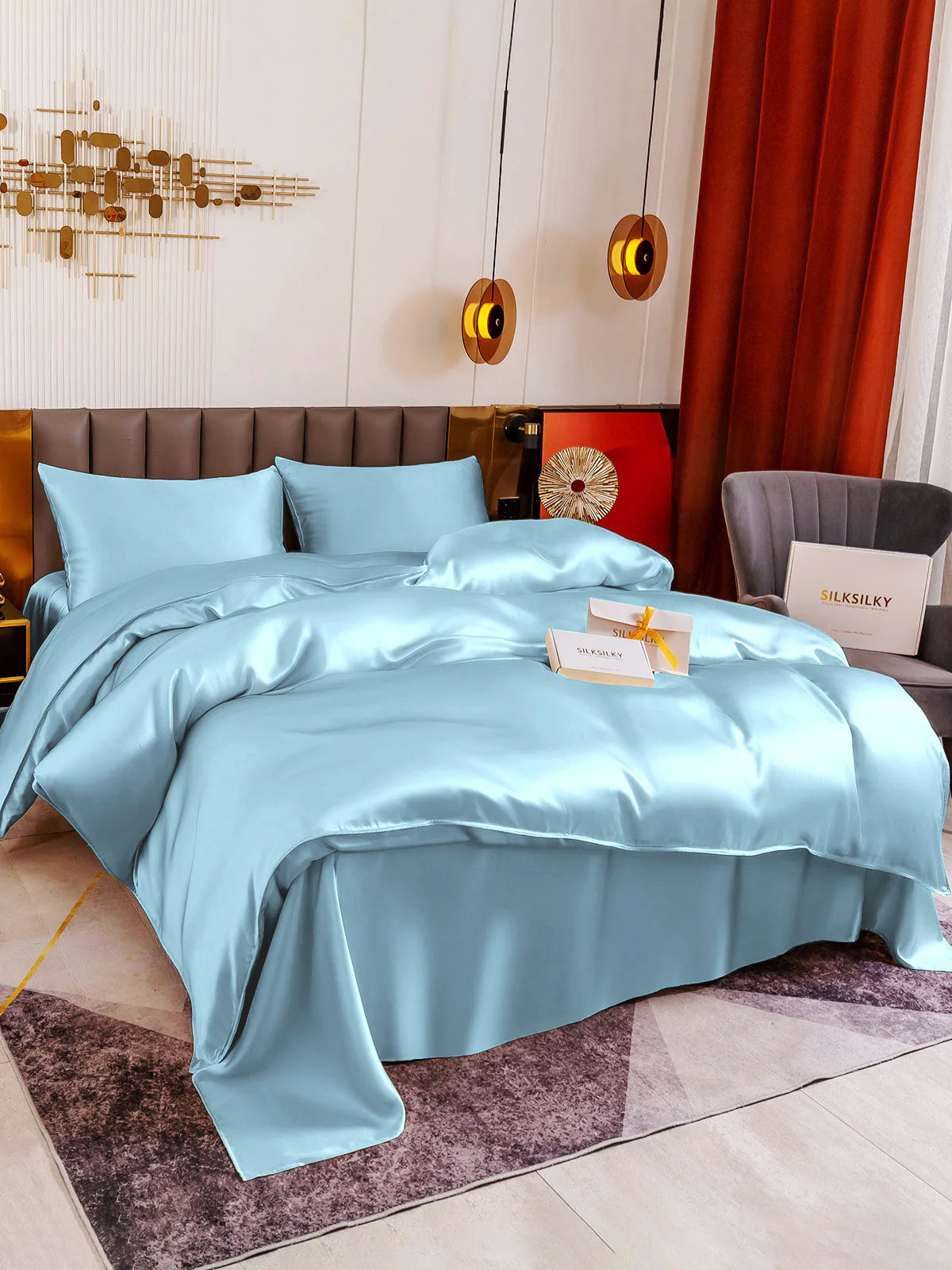 19Momme 4Pcs Silk Set Duvet Cover+Flat Sheet+2x Pillowcases - Image 65