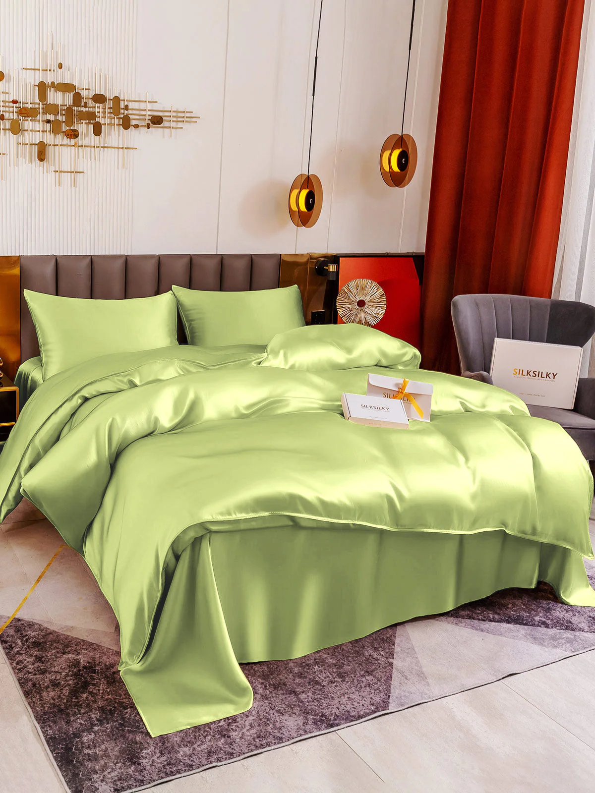 19Momme 4Pcs Silk Set Duvet Cover+Flat Sheet+2x Pillowcases - Image 82