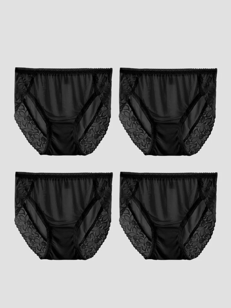 4Pcs Sexy Lace Silk Jersey Panties for Women (Bra NOT Included) - Image 10