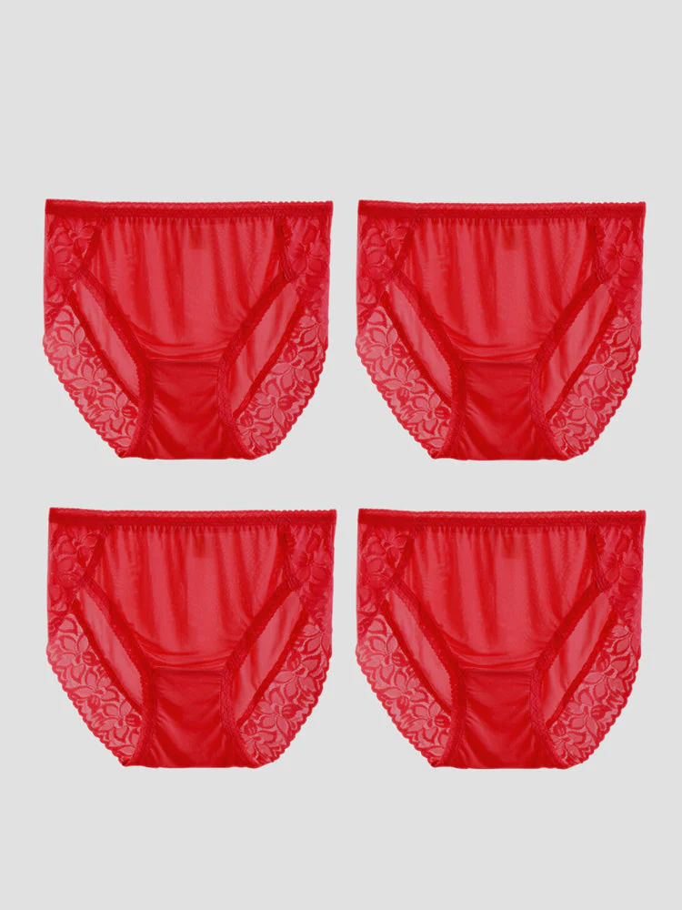 4Pcs Sexy Lace Silk Jersey Panties for Women (Bra NOT Included) - Image 15