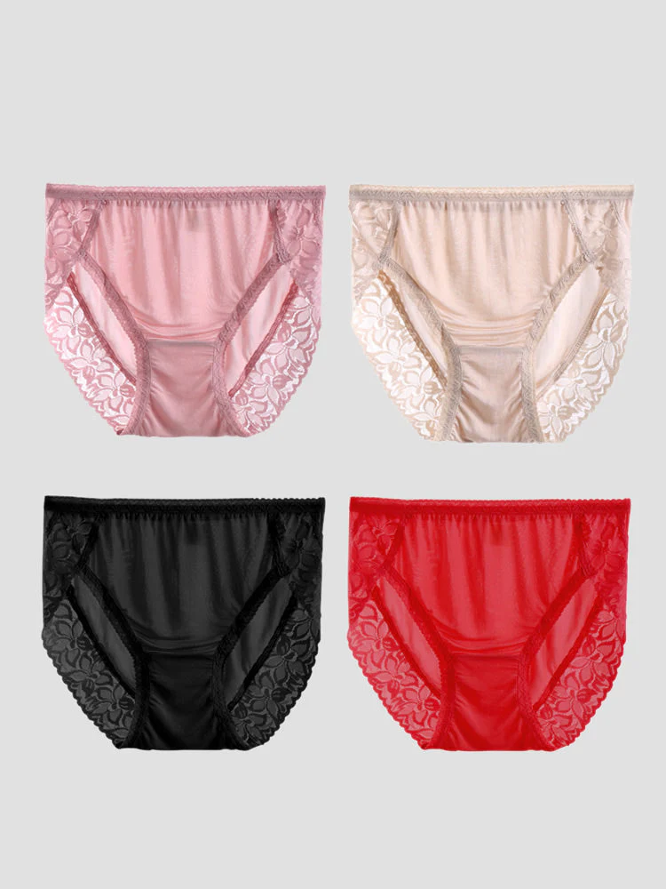4Pcs Sexy Lace Silk Jersey Panties for Women (Bra NOT Included) - Image 20