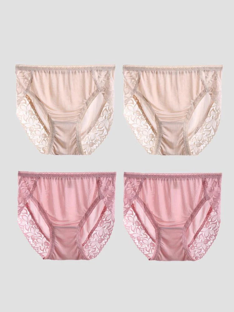 4Pcs Sexy Lace Silk Jersey Panties for Women (Bra NOT Included) - Image 23
