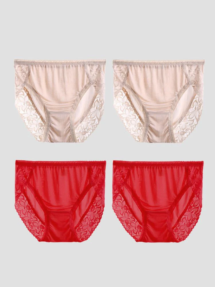 4Pcs Sexy Lace Silk Jersey Panties for Women (Bra NOT Included) - Image 26