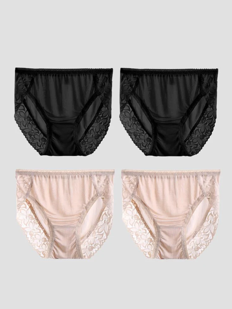 4Pcs Sexy Lace Silk Jersey Panties for Women (Bra NOT Included) - Image 29