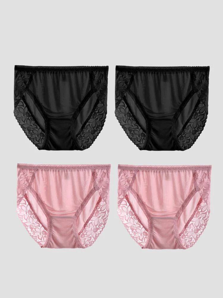 4Pcs Sexy Lace Silk Jersey Panties for Women (Bra NOT Included) - Image 32