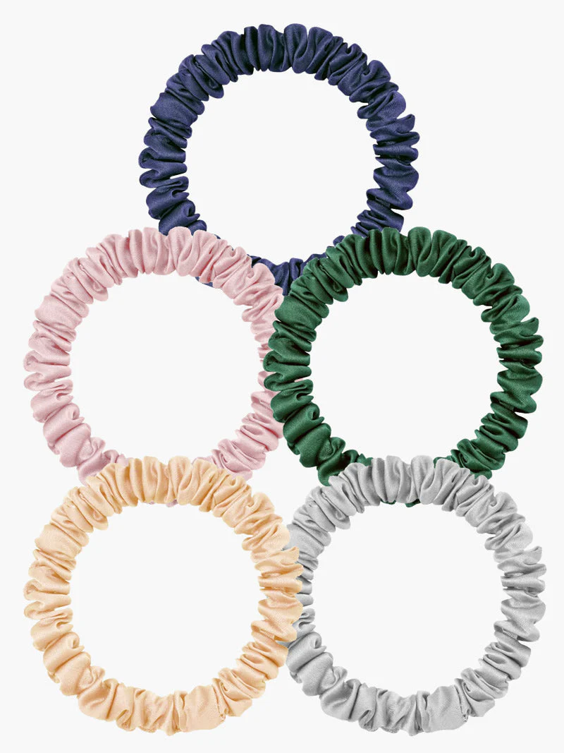 5Pcs Bundle Pure Silk Skinny Hair Scrunchies - 1cm - Image 8