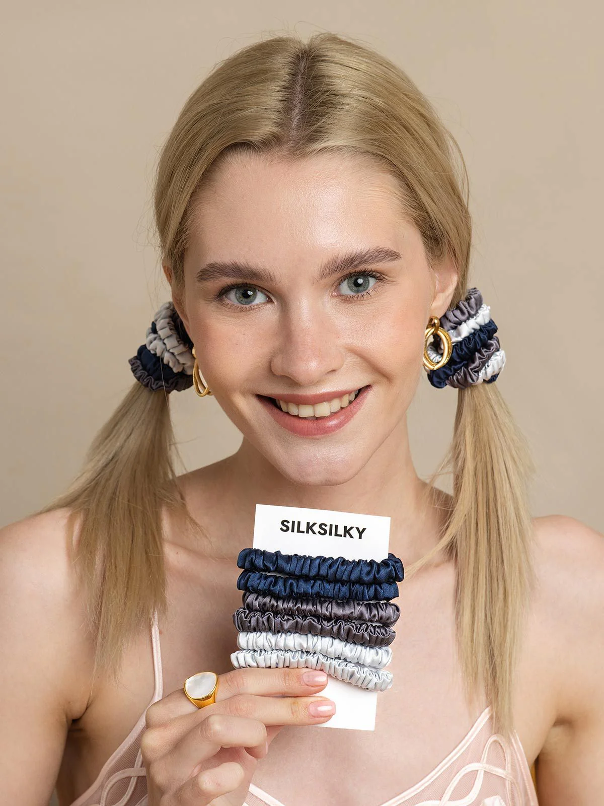 6Pcs Bundle Pure Silk Skinny Hair Scrunchies - 1cm - Image 17