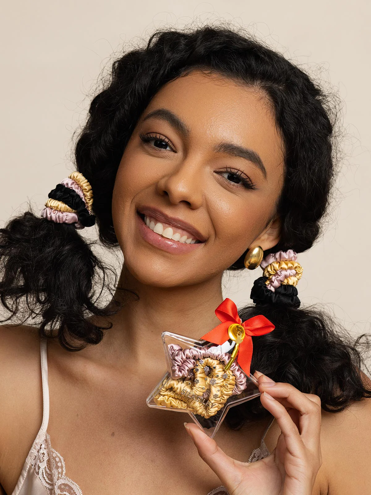 6Pcs Pure Silk Holiday Skinny Hair Scrunchie Ornament - 1cm - Image 3
