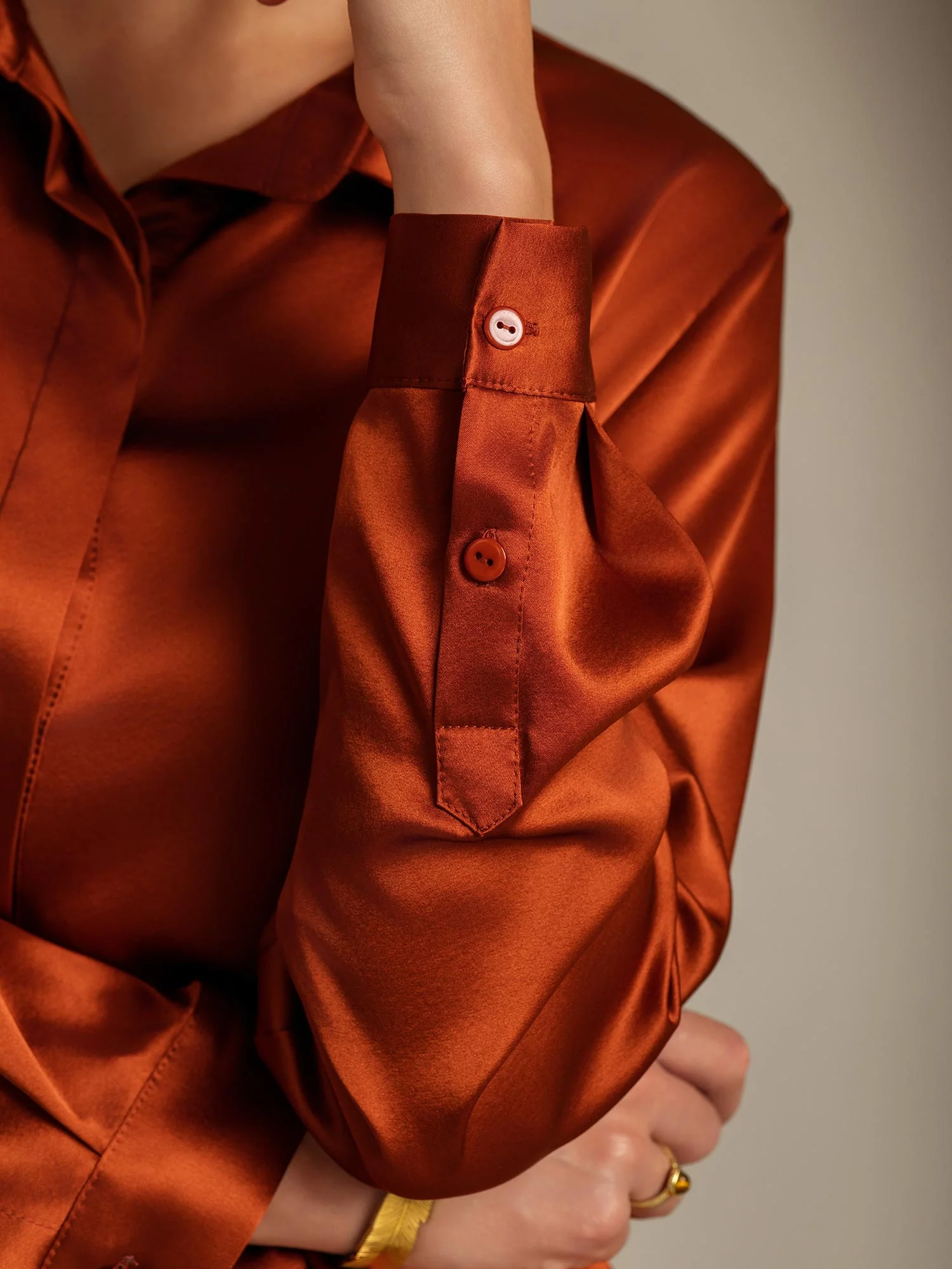 19Momme Silk Long Sleeve Lapel Collar Women's Shirt - Image 13