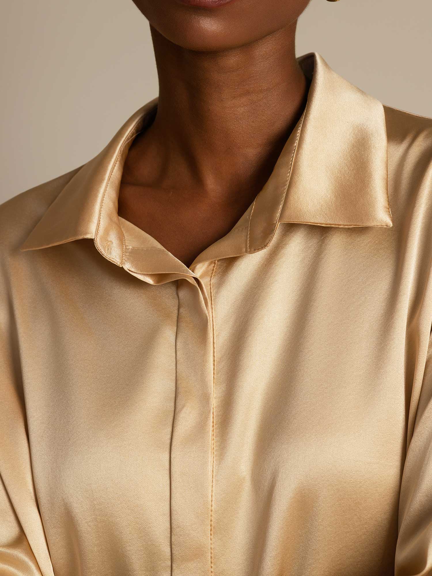 19Momme Silk Long Sleeve Lapel Collar Women's Shirt - Image 22