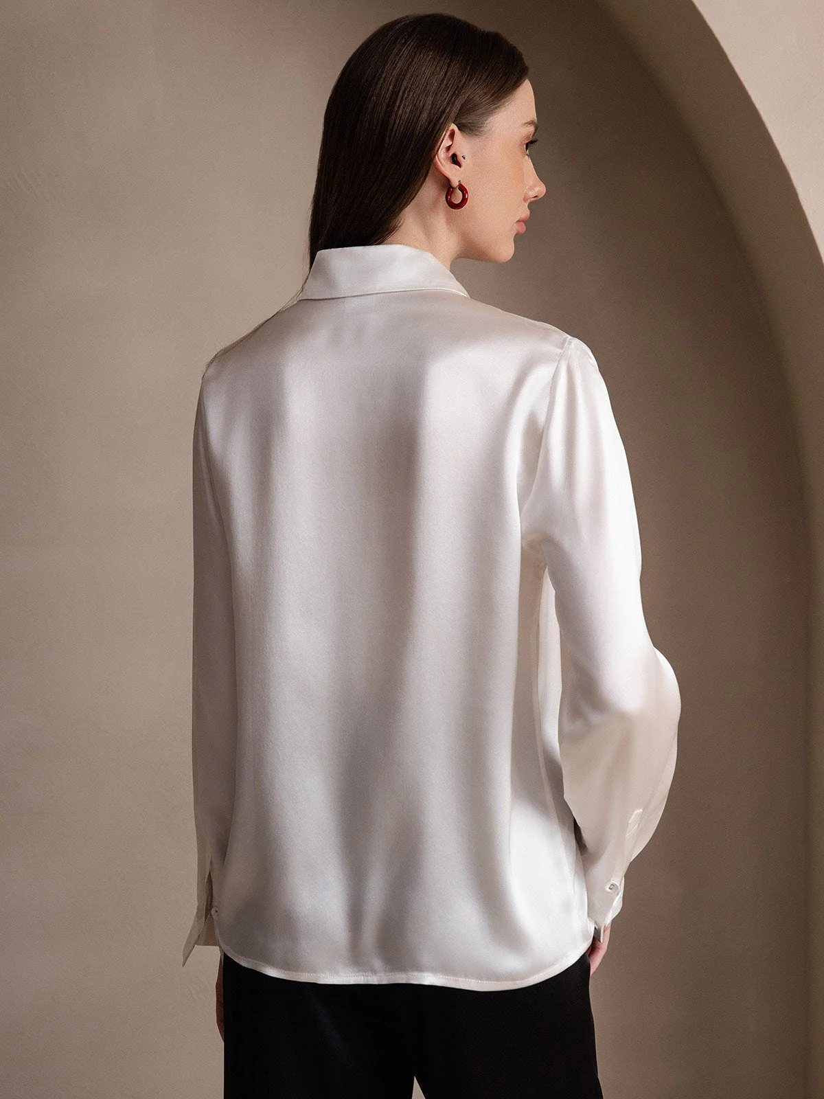 19Momme Silk Long Sleeve Lapel Collar Women's Shirt - Image 27