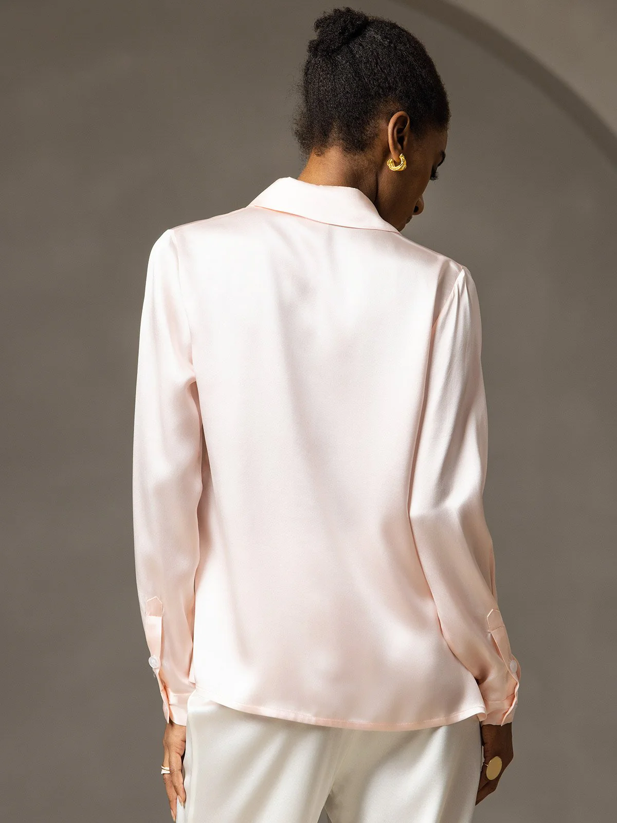 19Momme Silk Long Sleeve Lapel Collar Women's Shirt - Image 40