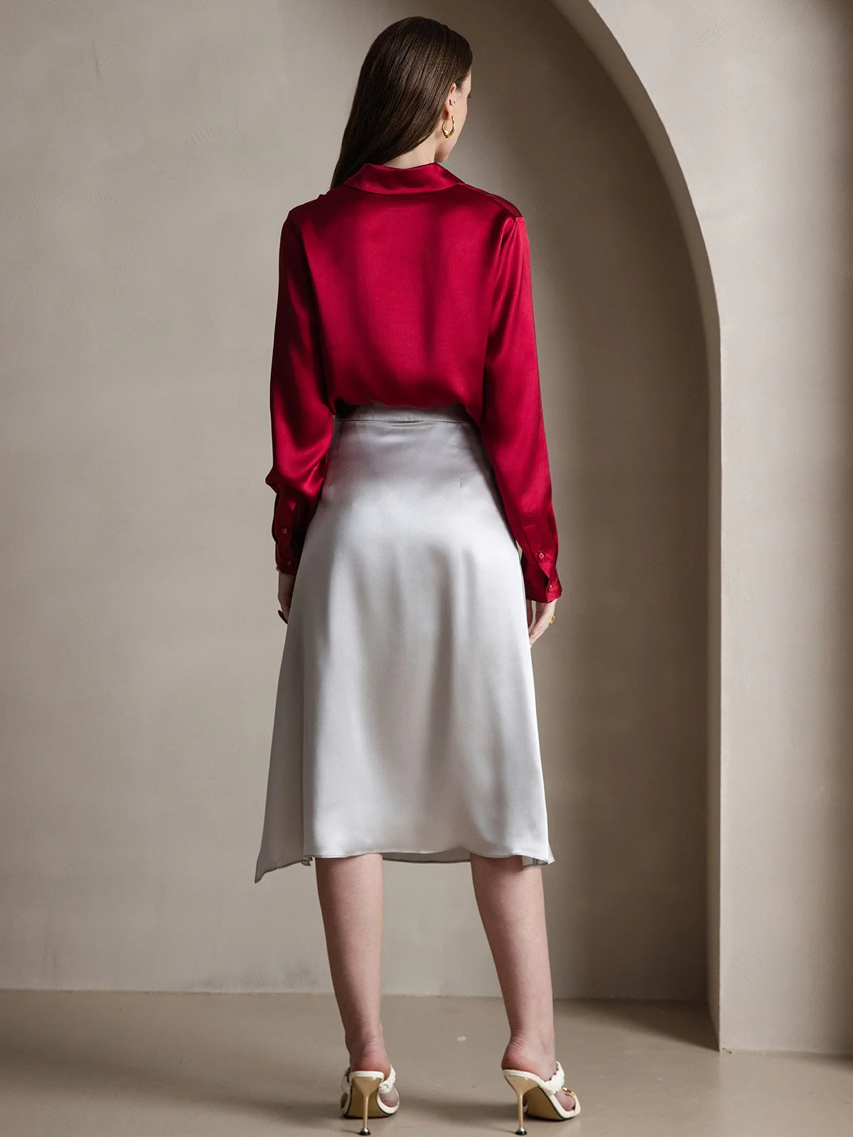 19Momme Silk Long Sleeve Lapel Collar Women's Shirt - Image 56