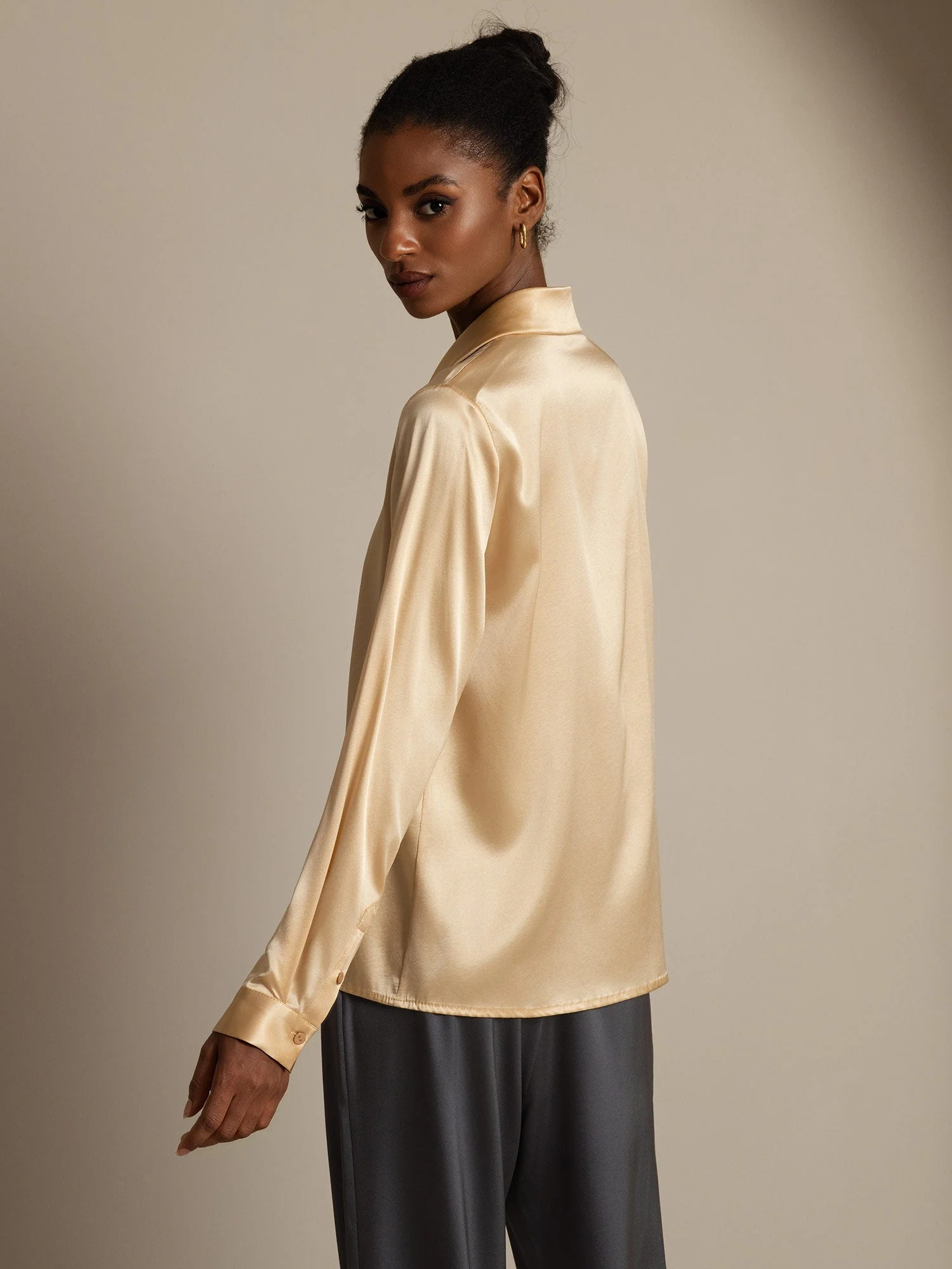 Clearance(Ships to UK Only) - 19Momme Silk Long Sleeve Lapel Collar Women's Shirt - Image 2
