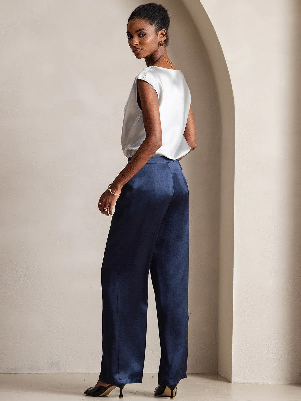 19Momme Silk High Waist Wide Leg Women's Pants - Image 17