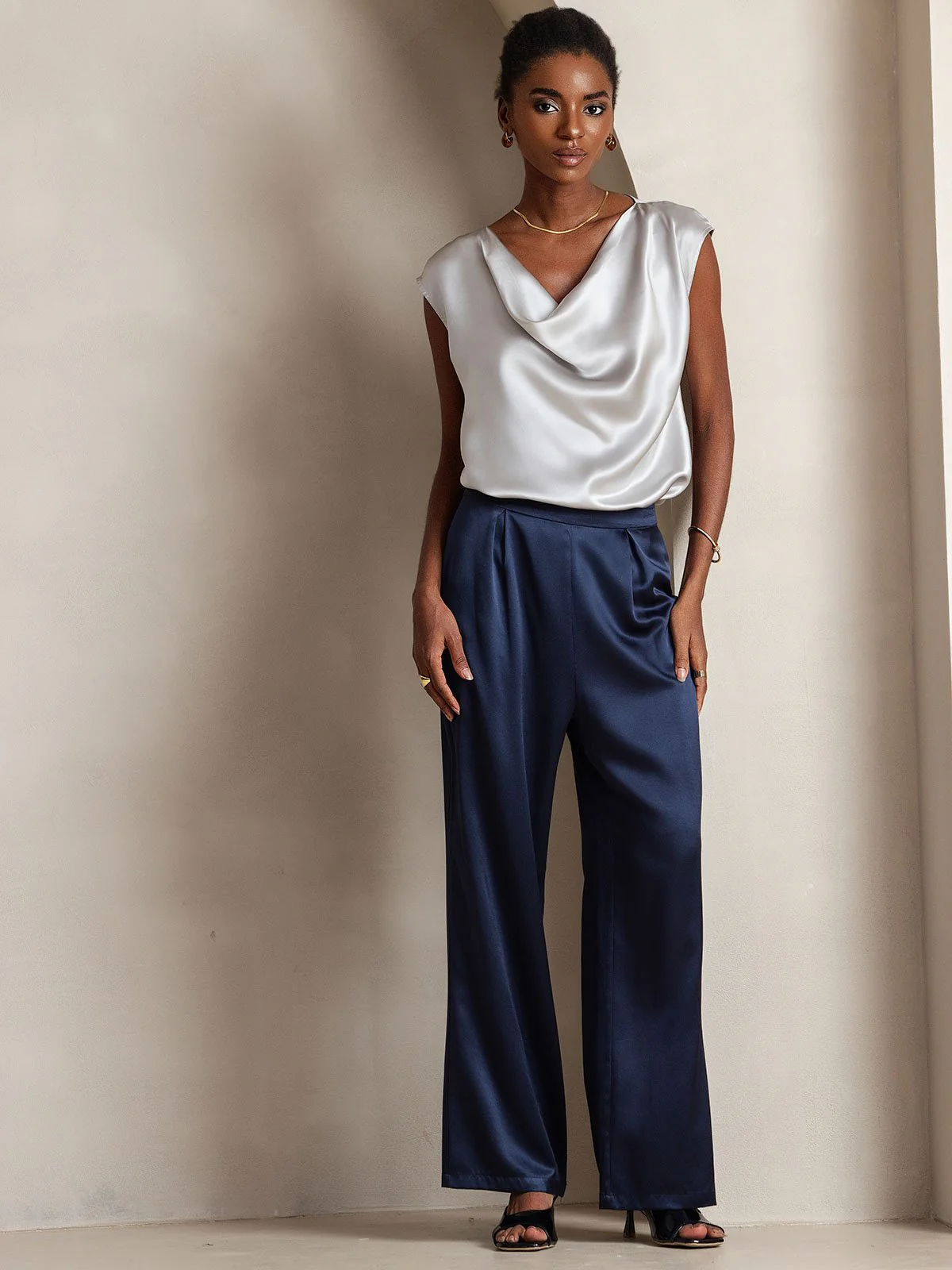 19Momme Silk High Waist Wide Leg Women's Pants - Image 19
