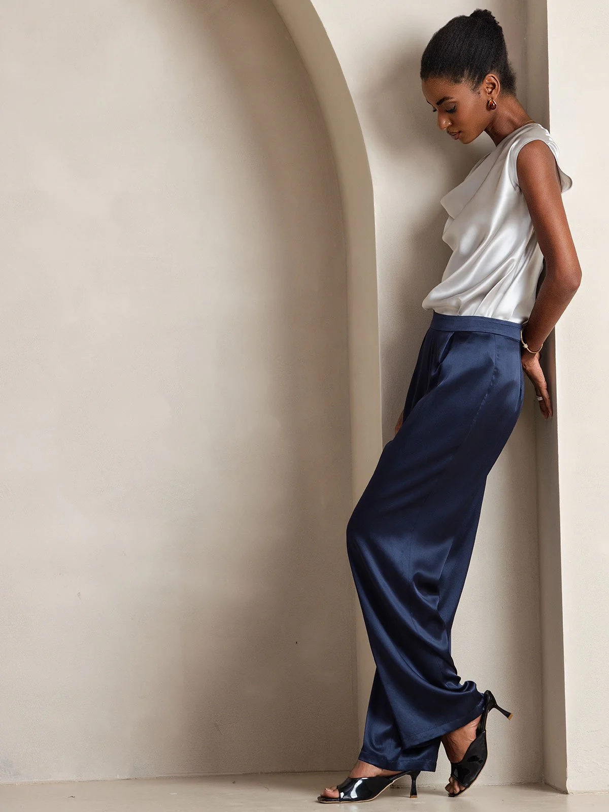 19Momme Silk High Waist Wide Leg Women's Pants - Image 22