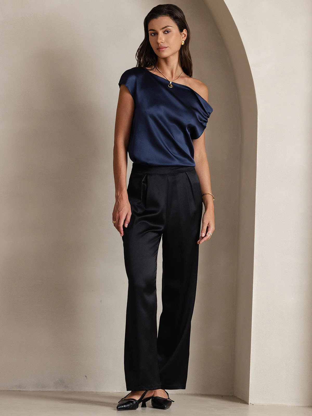 19Momme Silk High Waist Wide Leg Women's Pants - Image 27