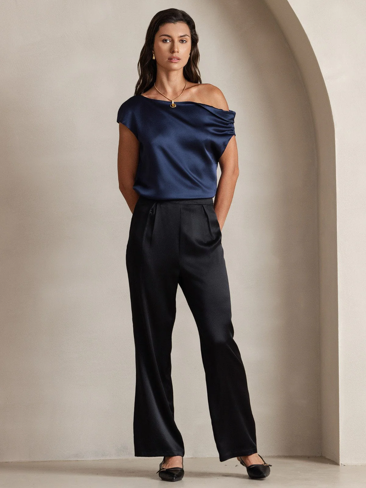 19Momme Silk High Waist Wide Leg Women's Pants - Image 30