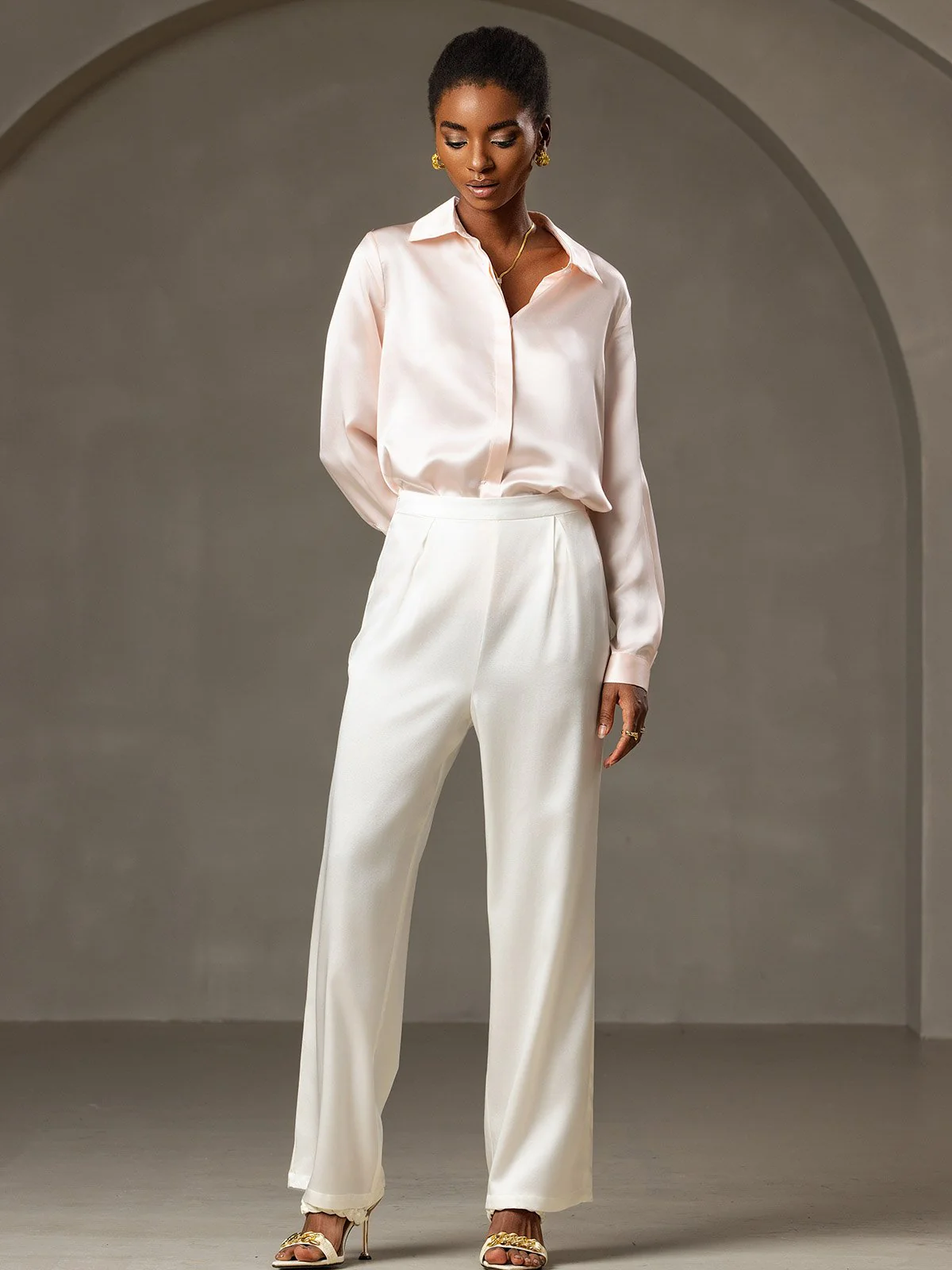 19Momme Silk High Waist Wide Leg Women's Pants - Image 6