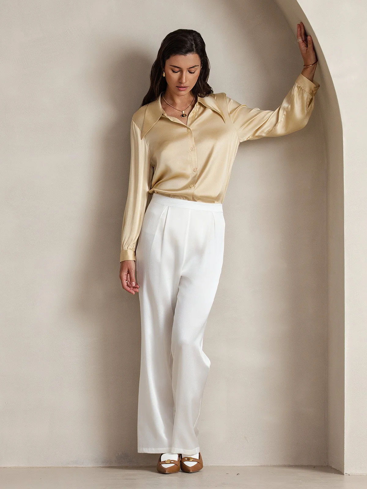 19Momme Silk High Waist Wide Leg Women's Pants - Image 8