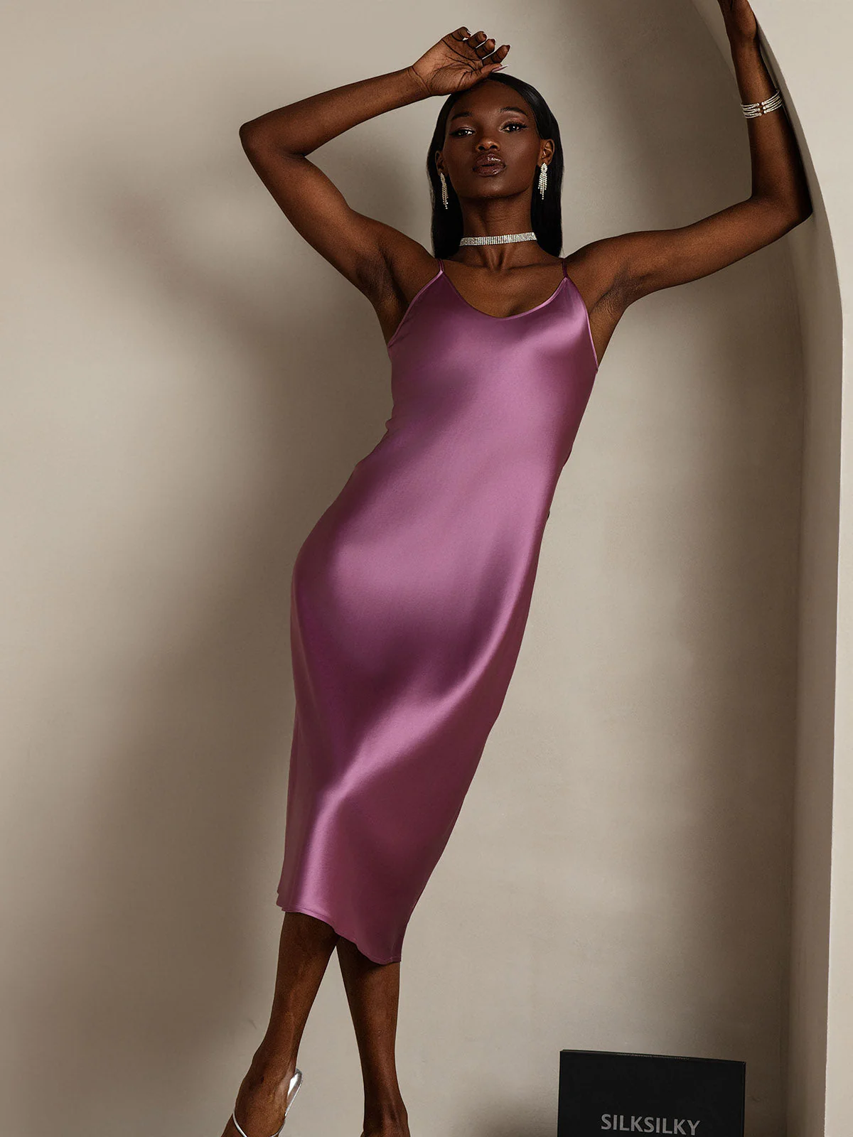 Pure Silk Spaghetti Strap V-neck Midi Nightdress - Image 13