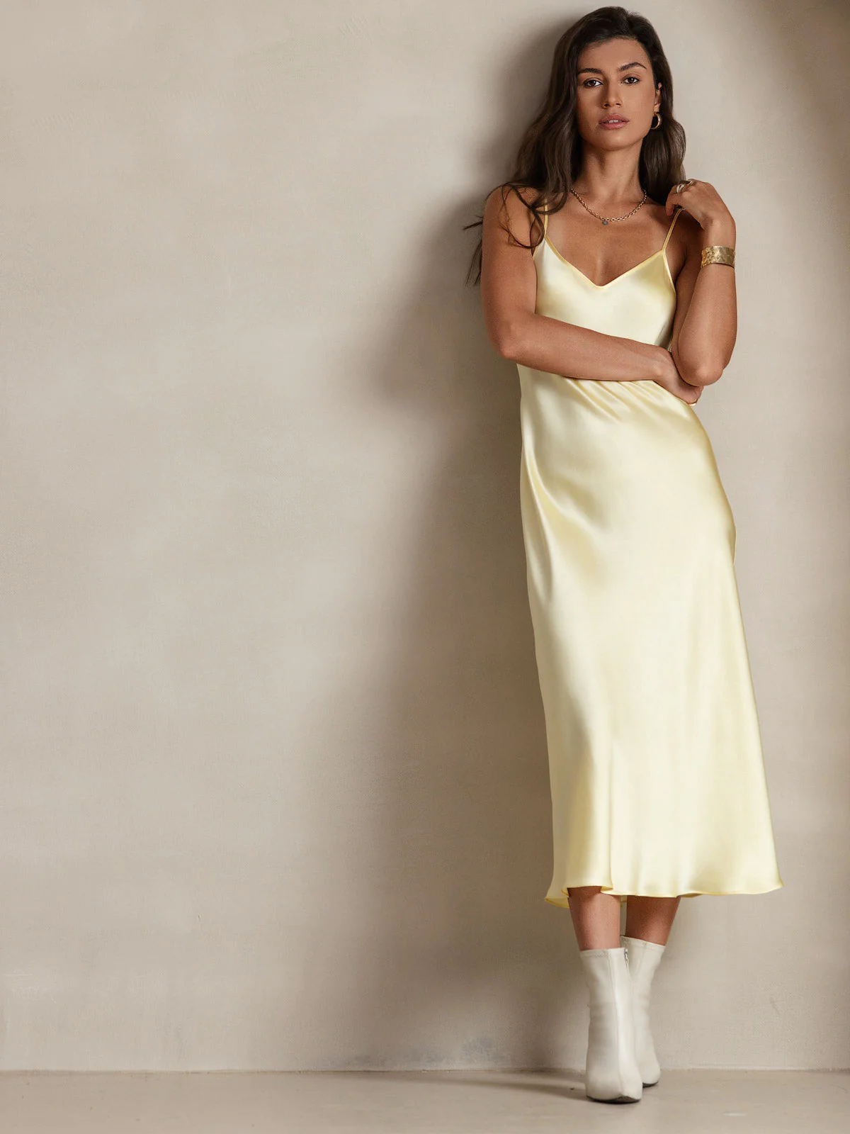 Pure Silk Spaghetti Strap V-neck Midi Nightdress - Image 36