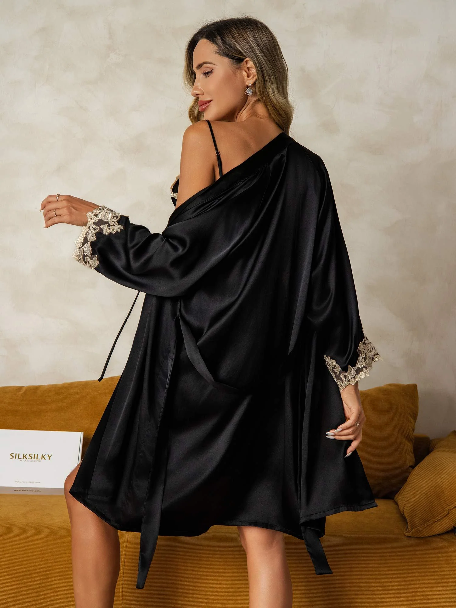 Elegant Pure Silk Nightdress&Dressing Gowns 2Pcs - Image 16