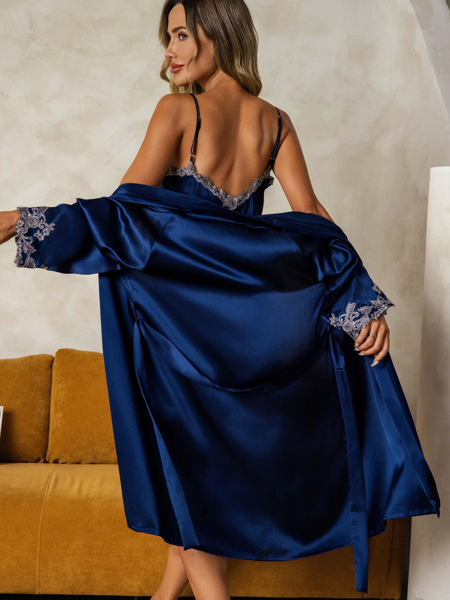 Elegant Pure Silk Nightdress&Dressing Gowns 2Pcs - Image 22